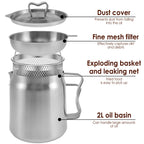 Pote de filtro de óleo de aço inoxidável, pote com filtro de malha fina, cesta de fritar, 2l, armazenamento de óleo, recipiente de graxa, cozinha