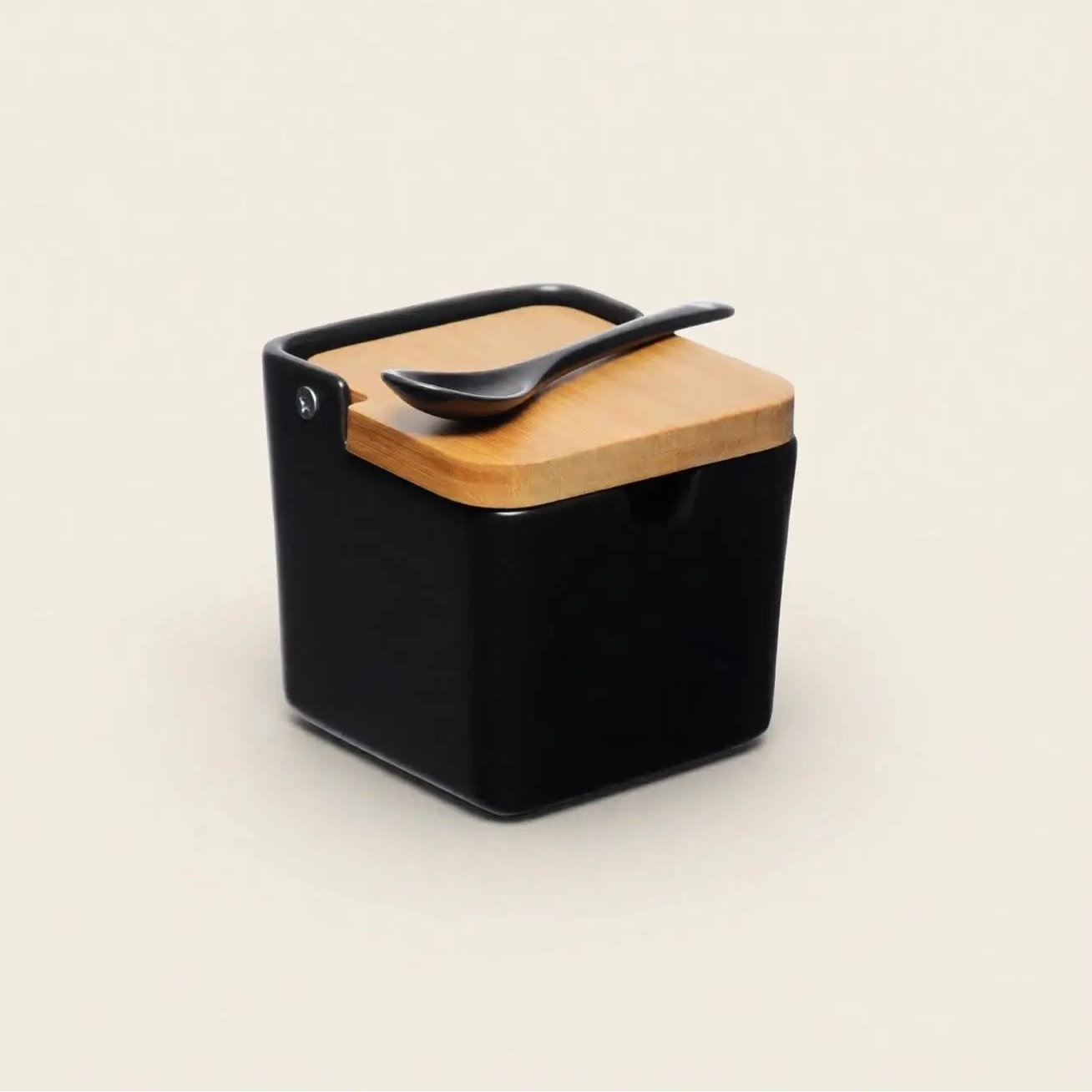 Saleiro Manhattan Premium de Porcelana com Tampa de Bambu – Preto