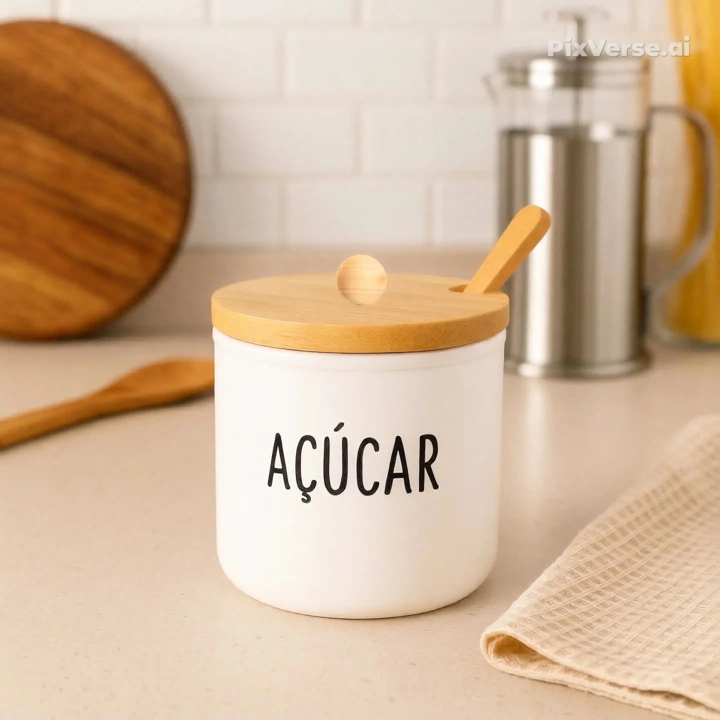 Kit Saleiro & Açucareiro 300 ml com Tampa e Colher de Bambu – Preto/Branco