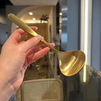 Colheres grandes de aço inoxidável dourado, 2 peças, para panela quente, sopa, mingau-alças longas, louça de cozinha e jantar elegante, colher
