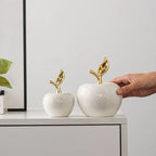 Estatuas  criativas de cerâmica de maçã, artesanato, arte para sala de estar, escultura de maçã branca, acessórios de decoração para casa, presentes de feriado