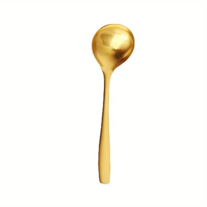 Colheres grandes de aço inoxidável dourado, 2 peças, para panela quente, sopa, mingau-alças longas, louça de cozinha e jantar elegante, colher