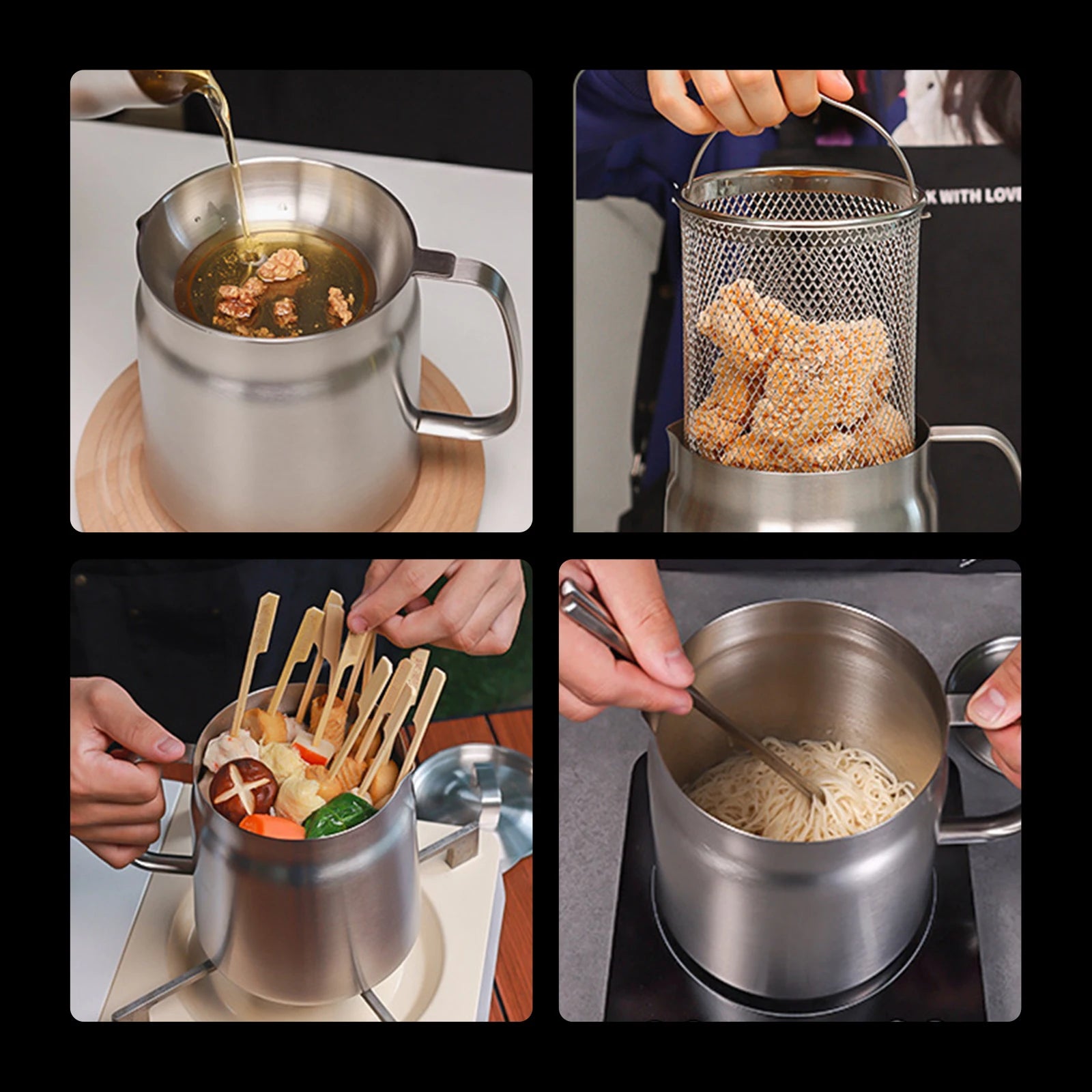 Pote de filtro de óleo de aço inoxidável, pote com filtro de malha fina, cesta de fritar, 2l, armazenamento de óleo, recipiente de graxa, cozinha