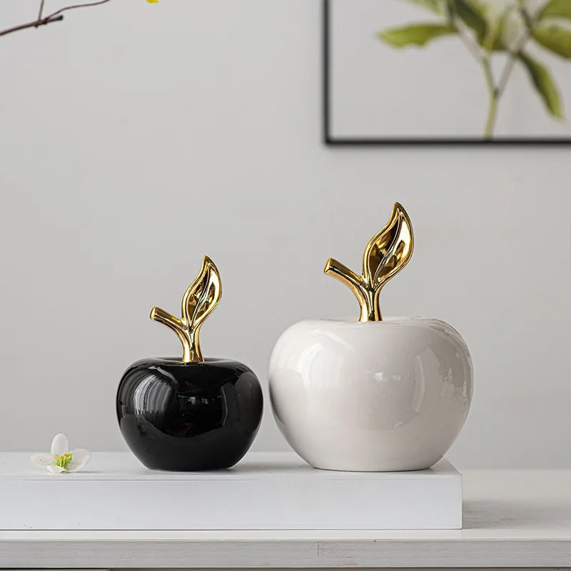 Estatuas  criativas de cerâmica de maçã, artesanato, arte para sala de estar, escultura de maçã branca, acessórios de decoração para casa, presentes de feriado