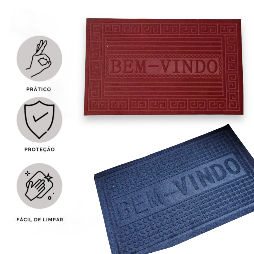 Kit 2 un Tapete Bem Vindo Capacho Para Porta Entrada Emborrachado Vinil Emborrachado Antiderrapante
