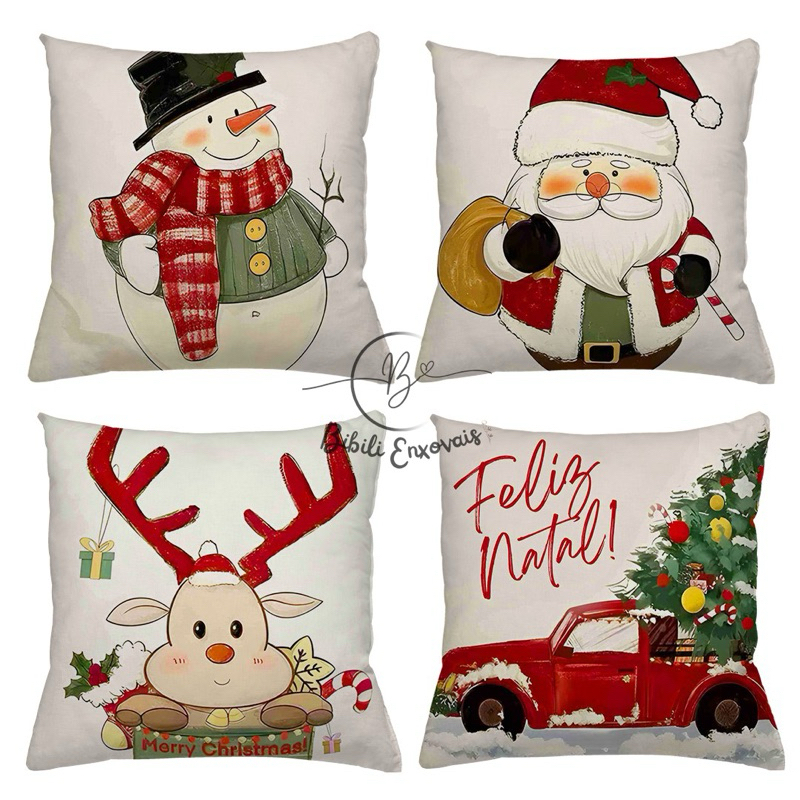 KIT 4 CAPAS DE ALMOFADAS DECORATIVAS NATAL