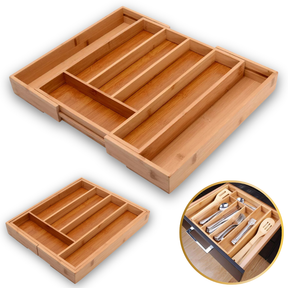 Organizador de Gaveta para Talheres 7–8 Divisórias – Ajustável em Bambu