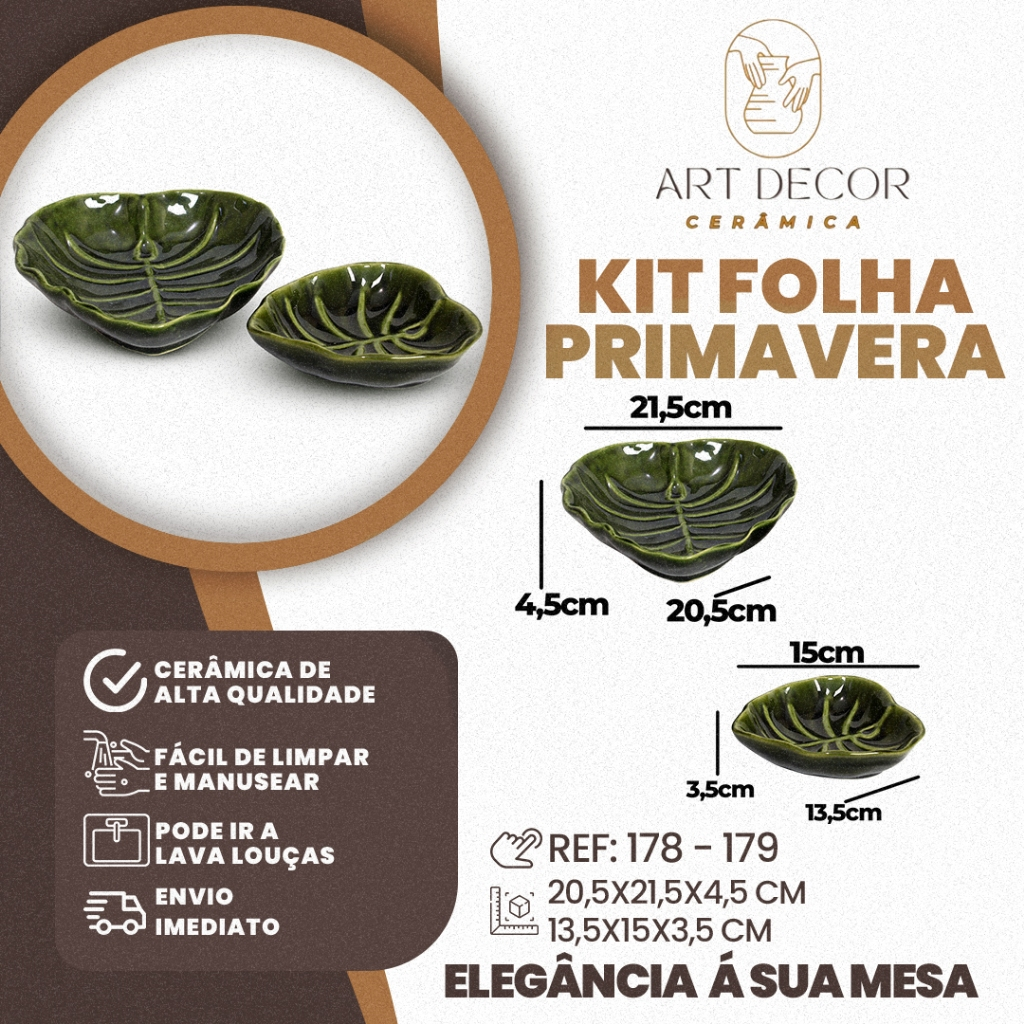 Kit Travessa Folha Primavera Cerâmica Louças Petisqueira Rústico Decoração Mesa Posta Restaurante Buffet
