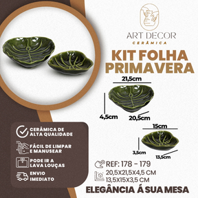 Kit Travessa Folha Primavera Cerâmica Louças Petisqueira Rústico Decoração Mesa Posta Restaurante Buffet