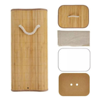 Cesto Roupa Bambu Retangular Com Tampa Alças Banheiro Bege
