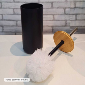 KIT BANHEIRO PRETO LAVABO detalhes em bambu lixeira com tampa de bambu lavabo escova sanitária