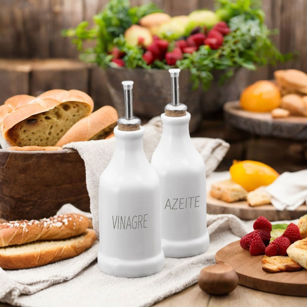 Garrafas Porcelana Galheteiro 270 ml Azeite E Vinagre