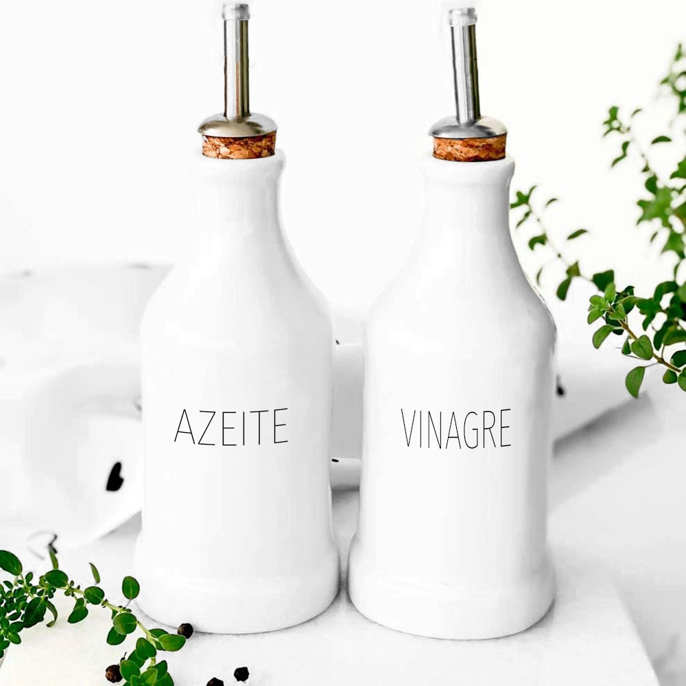 Garrafas Porcelana Galheteiro 270 ml Azeite E Vinagre