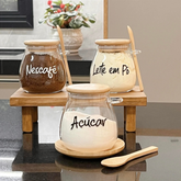 Kit 02 Pote De Vidro Oval  Tampa Bambu Hermético Com Colher SEM ADESIVO