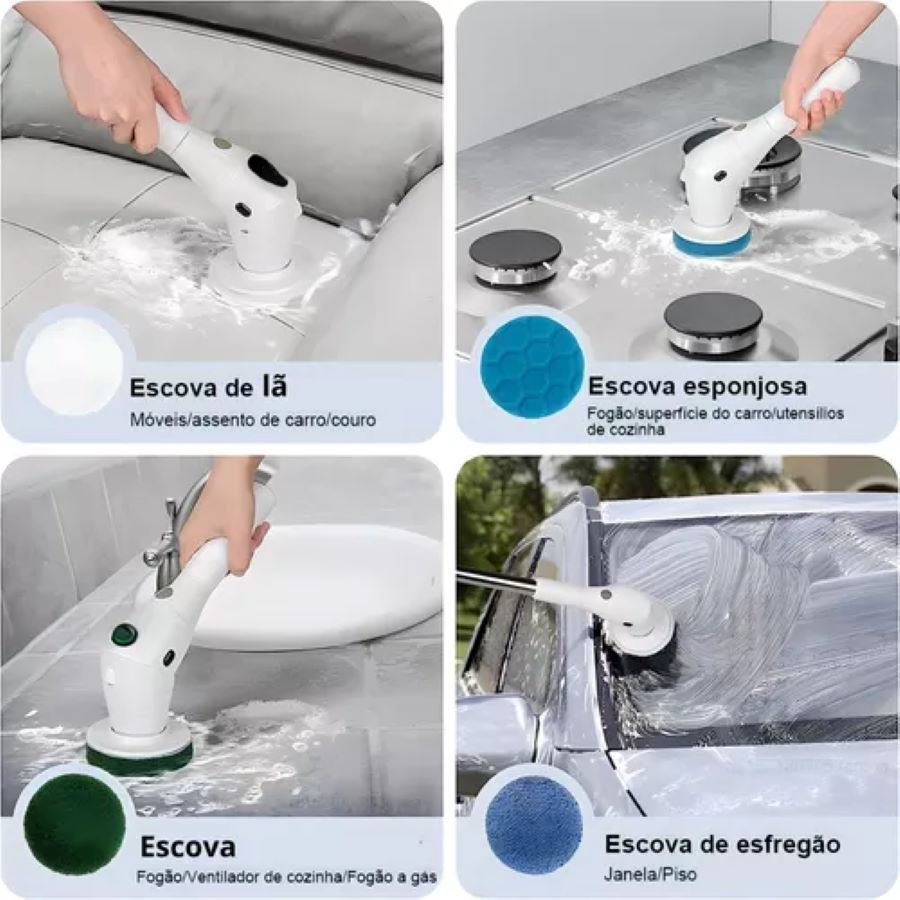 Escova Esfregão De Limpeza 9 Em 1 Mop Elétrico Multiuso Recarregável Sem Fio Giratório 360 Com Cabo Alongador