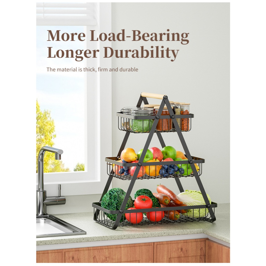 Fruteira De Mesa Organizador De Frutas Cesto Metal Aramado Multiuso Frutas Legumes Luxo Premium 2 - 3 Andares