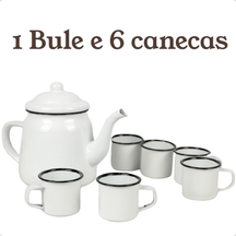 Chaleira Bule Esmaltado 1L Bico de Ganso e 6 Canecas 90ml Rústicas Conjunto ou Unitário