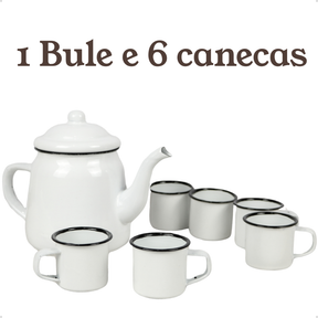 Chaleira Bule Esmaltado 1L Bico de Ganso e 6 Canecas 90ml Rústicas Conjunto ou Unitário