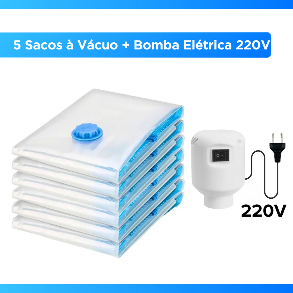 Kit Saco a Vácuo + Bomba Automática Elétrica Organizador Rápido Armazenar Guardar