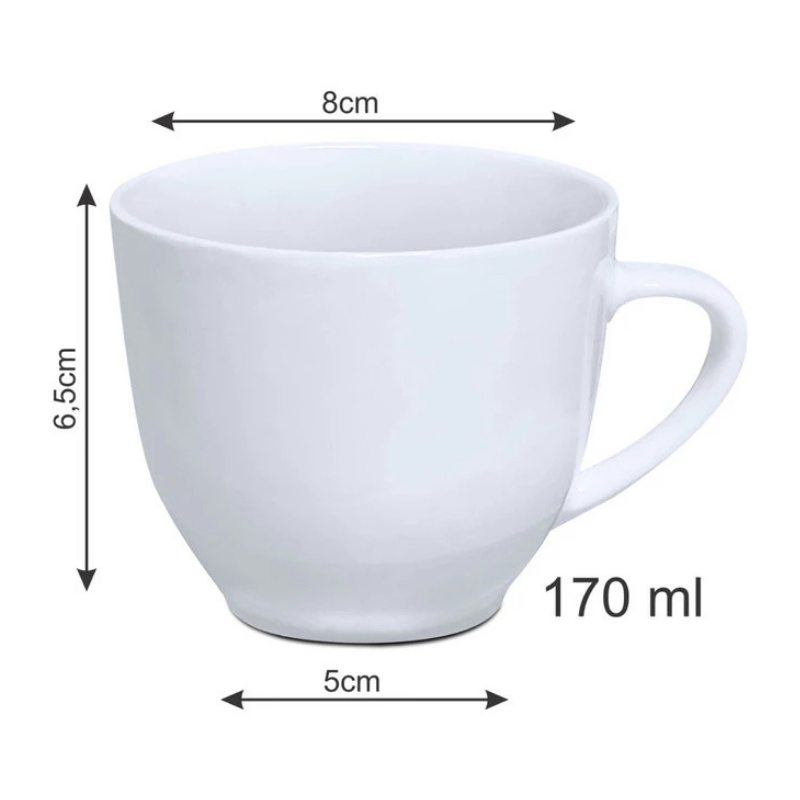 Conjunto 6 Xícaras Porcelana Branca 170 ml Pires Madeira Café Chá Mesa Café Manhã Mesa Posta Completa Aconchegante