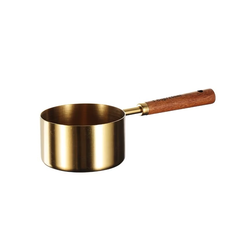 Colheres Medidoras de Aço Inoxidável com Cabo de Madeira – Dourado Luxo para Cozinha Moderna