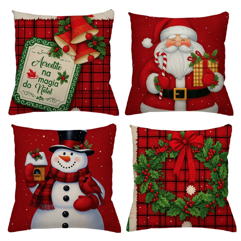 KIT 4 CAPAS DE ALMOFADAS DECORATIVAS NATAL