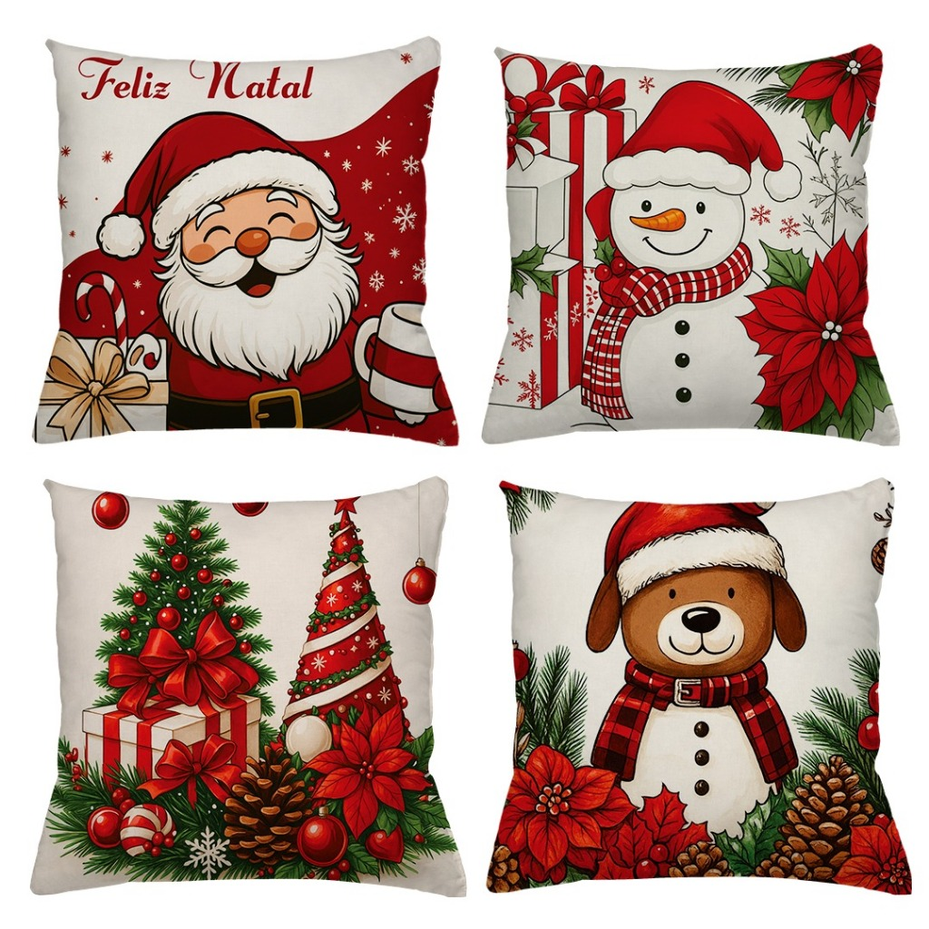 KIT 4 CAPAS DE ALMOFADAS DECORATIVAS NATAL
