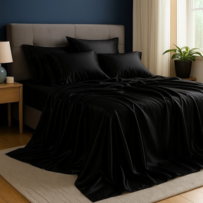 Kit Lençol de Cetim com Elástico e Fronhas – Toque Macio, Brilho Luxuoso e Conforto Incomparável