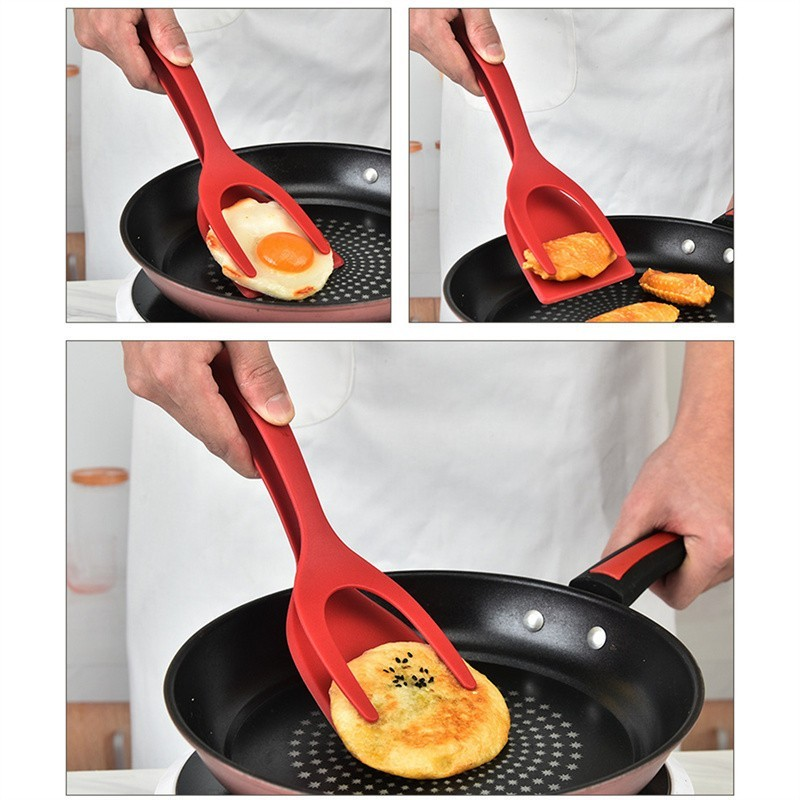 Espátula De Nylon Multiuso - Cores Cinza - Preto - Vermelho - Com Pegador Para Ovos Bife Panqueca Tapioca