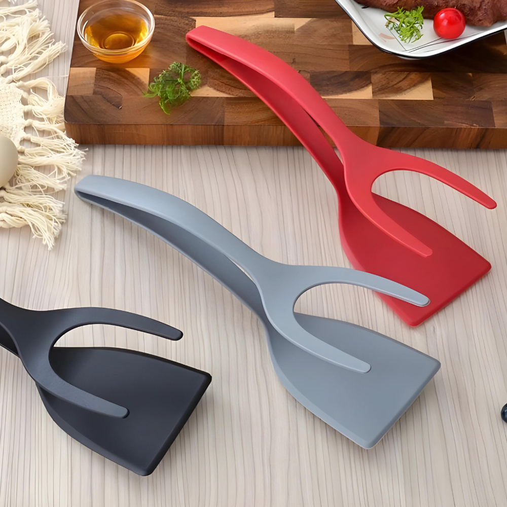 Espátula De Nylon Multiuso - Cores Cinza - Preto - Vermelho - Com Pegador Para Ovos Bife Panqueca Tapioca