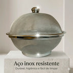 Fruteira de Mesa Inox com Tampa Telada Protetora de Alimentos Cesta Aramada Redonda