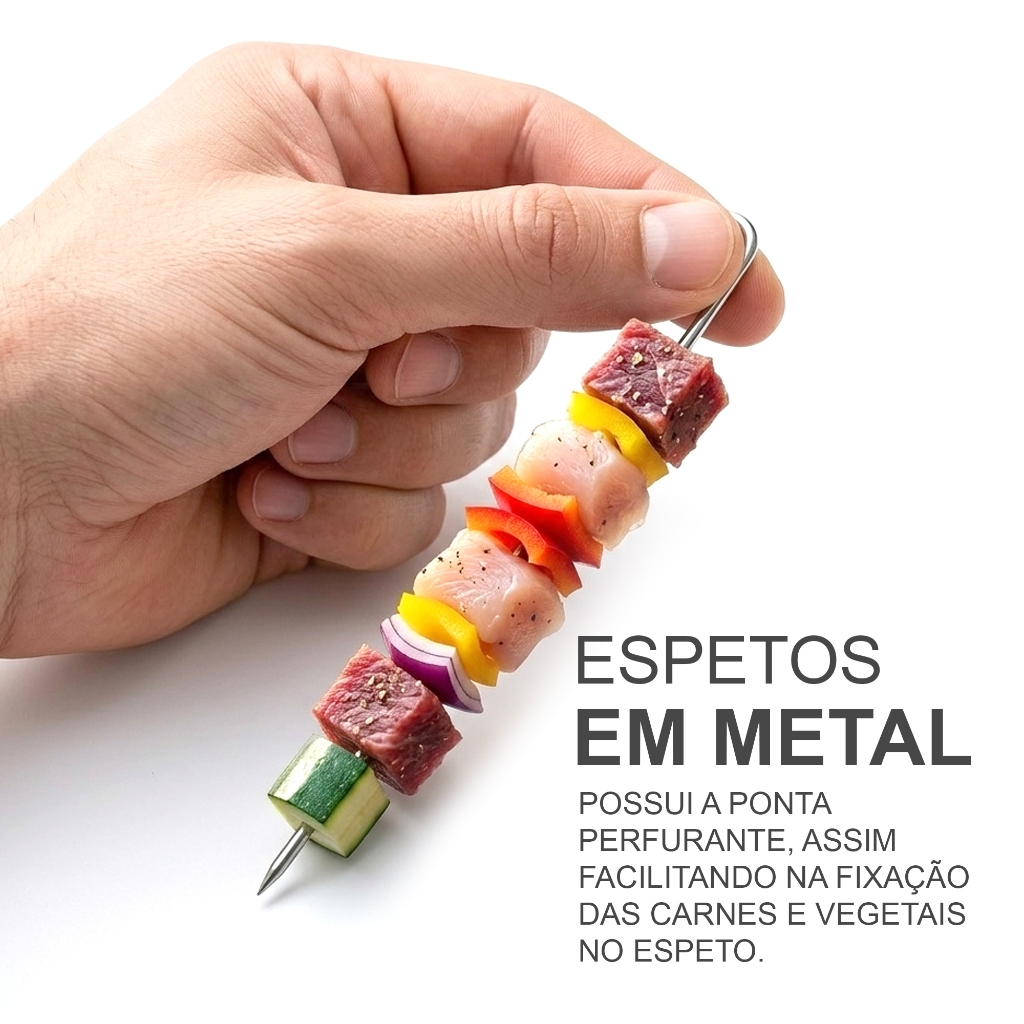 Kit Espetos Churrasco Para Air Fryer Com Rack Suporte Espetinho Ponta Grelha Portátil Multiuso Forno