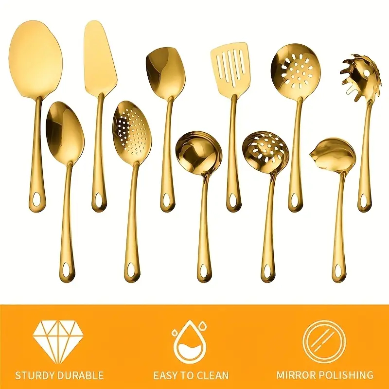 Conjunto de cozinha de aço inoxidável de 11 peças, conjunto de utensílios de cozinha, conjunto completo de talheres