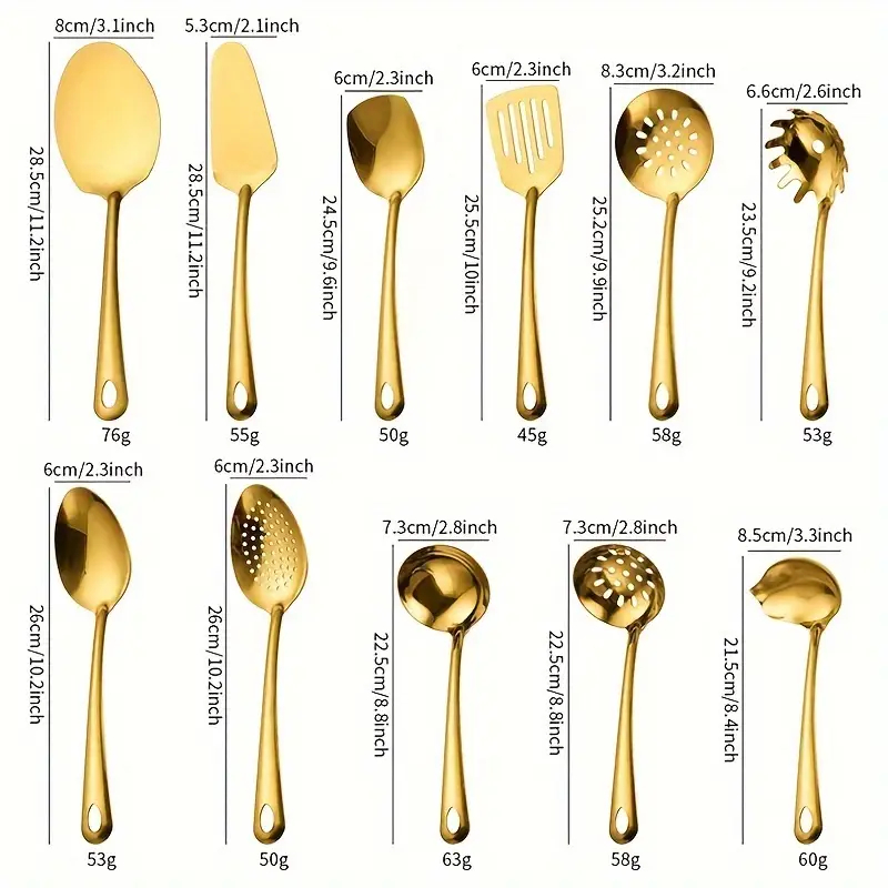 Conjunto de cozinha de aço inoxidável de 11 peças, conjunto de utensílios de cozinha, conjunto completo de talheres