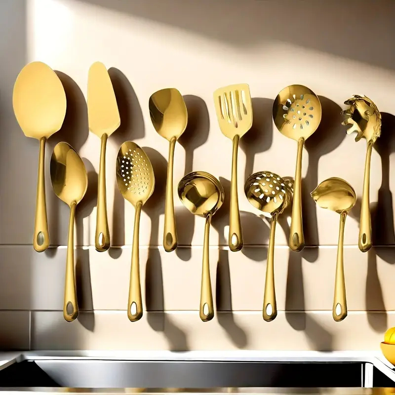 Conjunto de cozinha de aço inoxidável de 11 peças, conjunto de utensílios de cozinha, conjunto completo de talheres