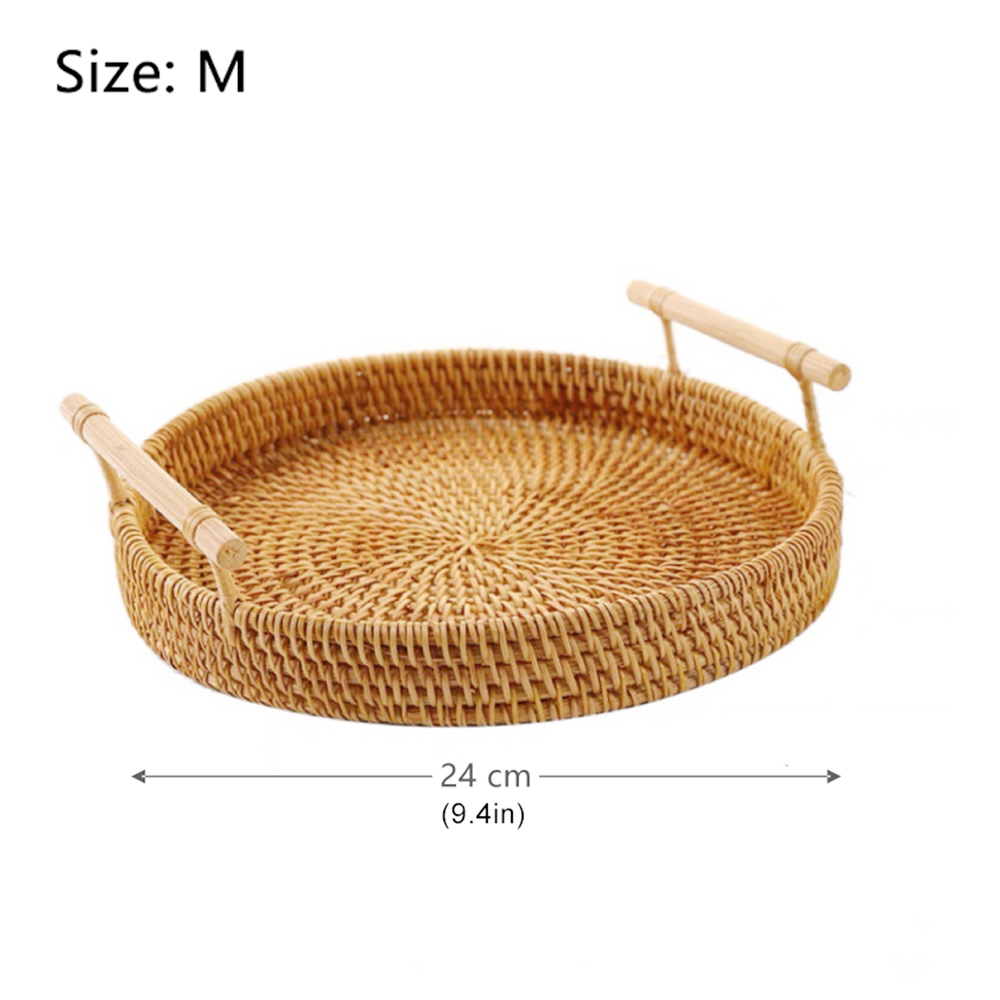 Bandeja de Vime Redonda com Alça de Madeira