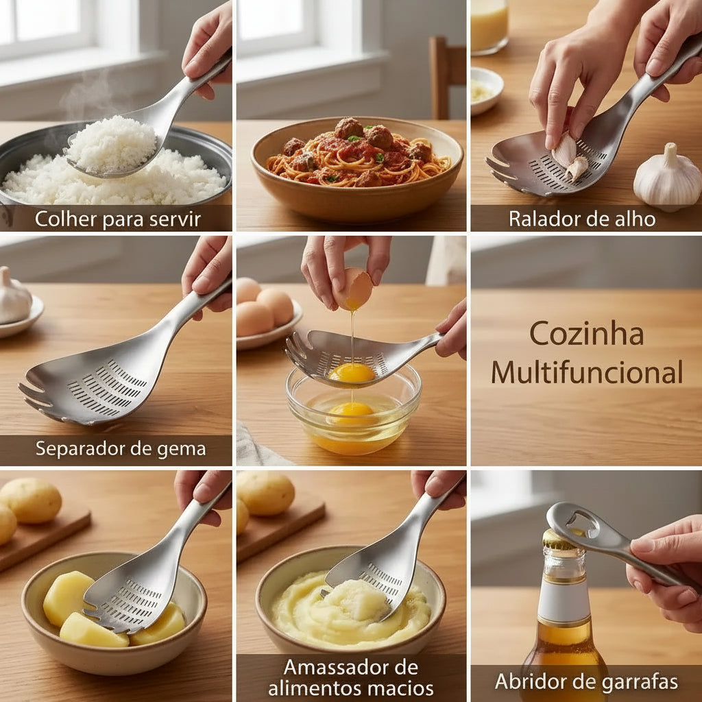 Escumadeira De Aço Inoxidável Multifuncional Ralador De Alho Amassador De Batata Abridor De Garrafas