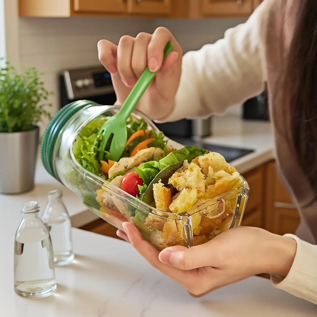 Saladeira Portátil Hérmetica  Multifuncional – Compartimentos para Molho, Vedação Antivazamento, Livre de BPA
