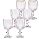 Jogo de 6 taças de vidro cameratta 365 ml Àgua Sucos Vinho Borda Filete Dourado ORIGINAL L'hermitage