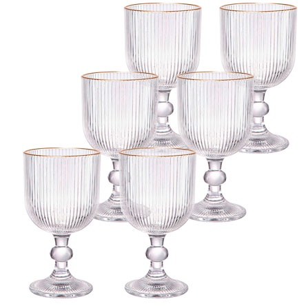 Jogo de 6 taças de vidro cameratta 365 ml Àgua Sucos Vinho Borda Filete Dourado ORIGINAL L'hermitage