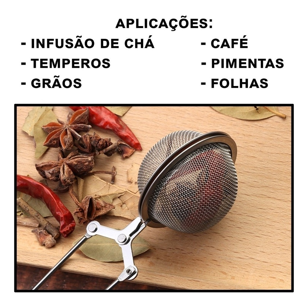Kit 3 Infusores De Chá Inox Coador Peneira Ervas Com Cabo Infusor