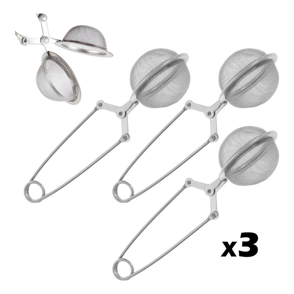 Kit 3 Infusores De Chá Inox Coador Peneira Ervas Com Cabo Infusor