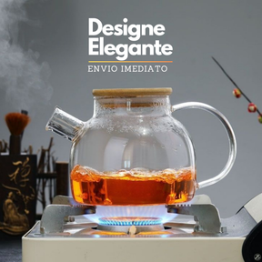Chaleira de Vidro 1 Litro Tampa de Bambu Premium Borossilicato Bule com infusor Resistente a Calor de ir Ao Fogo