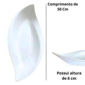 Kit 2 Travessas Pratos Folha 50 Cm em Melamina Premium Branca Buffet Restaurante