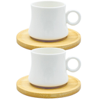 Jogo de Xícaras Café Porcelana com Pires de Bambu 2pçs 60ml 2° Linha