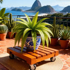 Suporte de Vaso de Planta 30 × 30 cm – Madeira Peroba com Rodinhas de Silicone