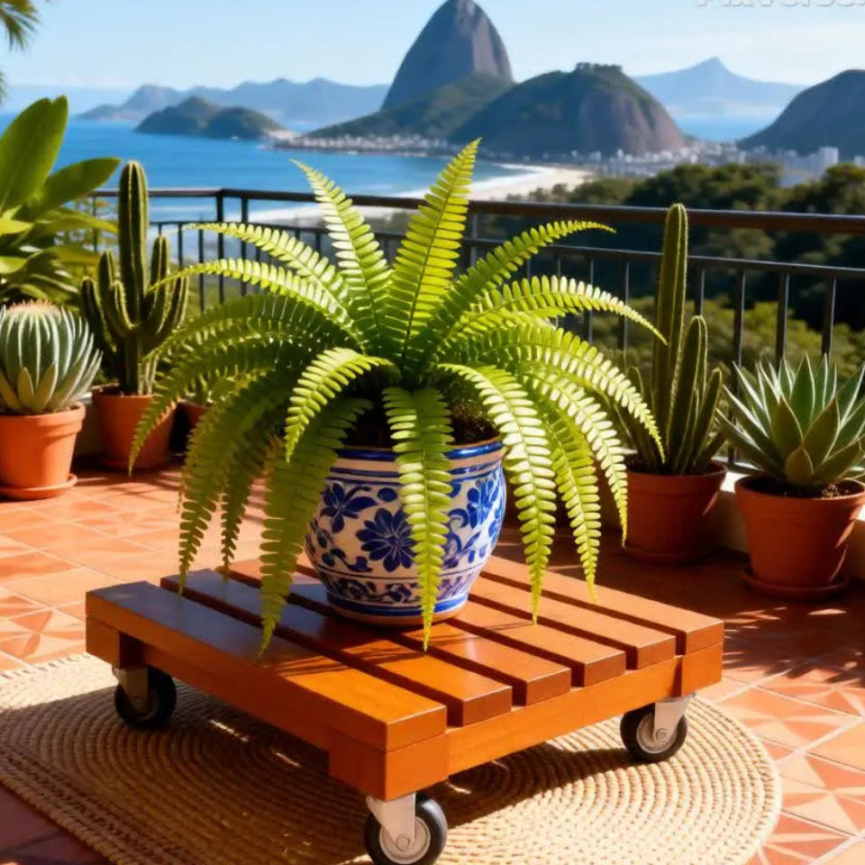 Suporte de Vaso de Planta 30 × 30 cm – Madeira Peroba com Rodinhas de Silicone