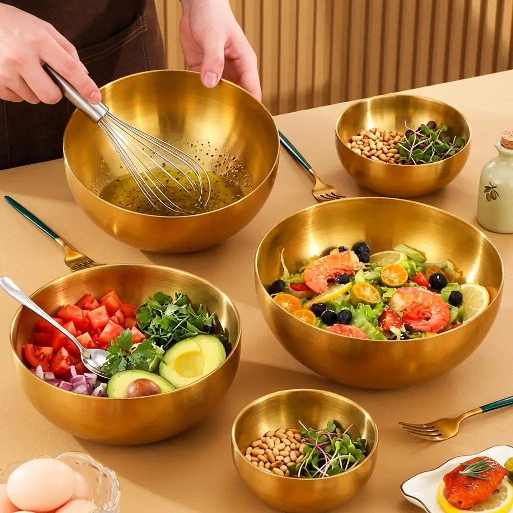 Tigelas de salada de aço inoxidável de grande capacidade, sopa coreana, arroz, macarrão, ramen, recipiente de comida de cozinha, ouro, 20x9cm
