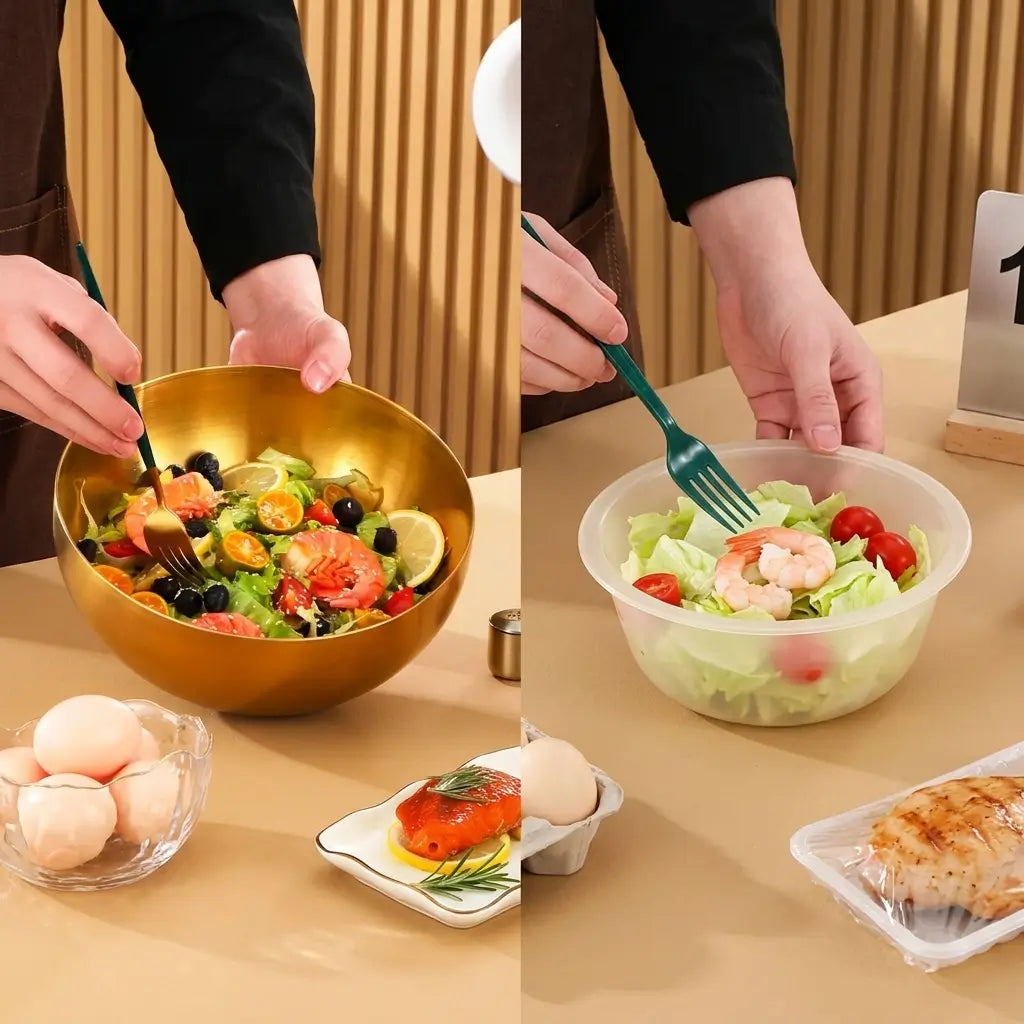 Tigelas de salada de aço inoxidável de grande capacidade, sopa coreana, arroz, macarrão, ramen, recipiente de comida de cozinha, ouro, 20x9cm
